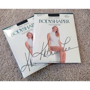 2-Kathie Lee Silky Sheer Bodyshaper Pantyhose Black Med Tall Firm Control Top
